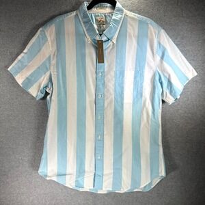 J.Crew Oxford Shirt Men Large Teal White Stripe Short Sleeve Button-Down Classic